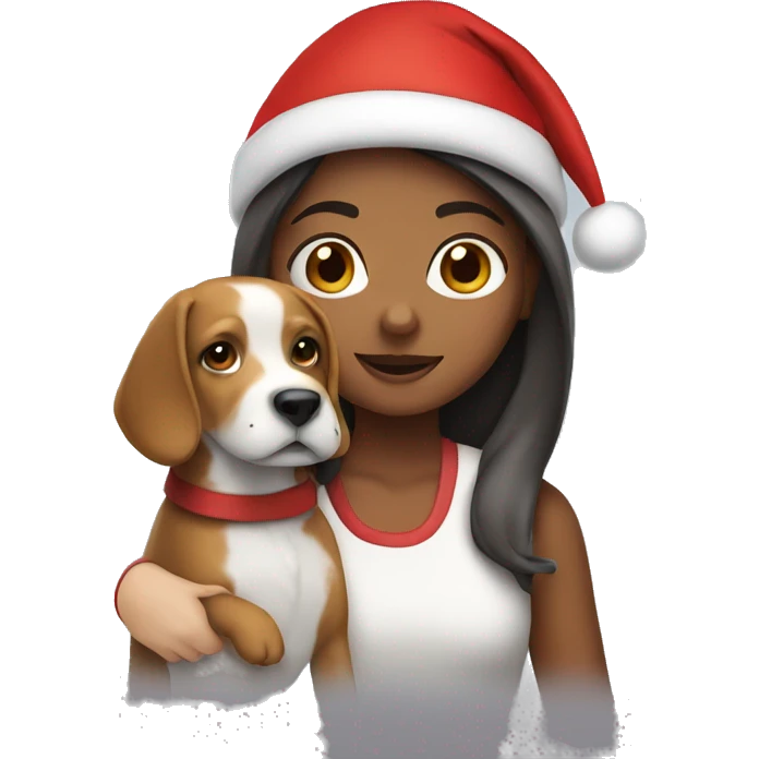 Girl waking with a dog with a Santa hat emoji