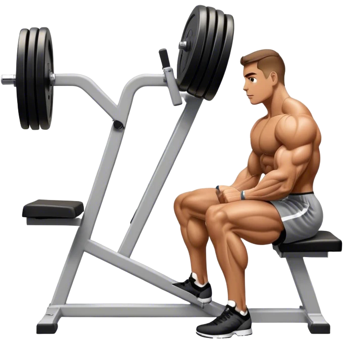 side-view bodybuilder seated weighted calf-raise machine lower leg exercise emoji