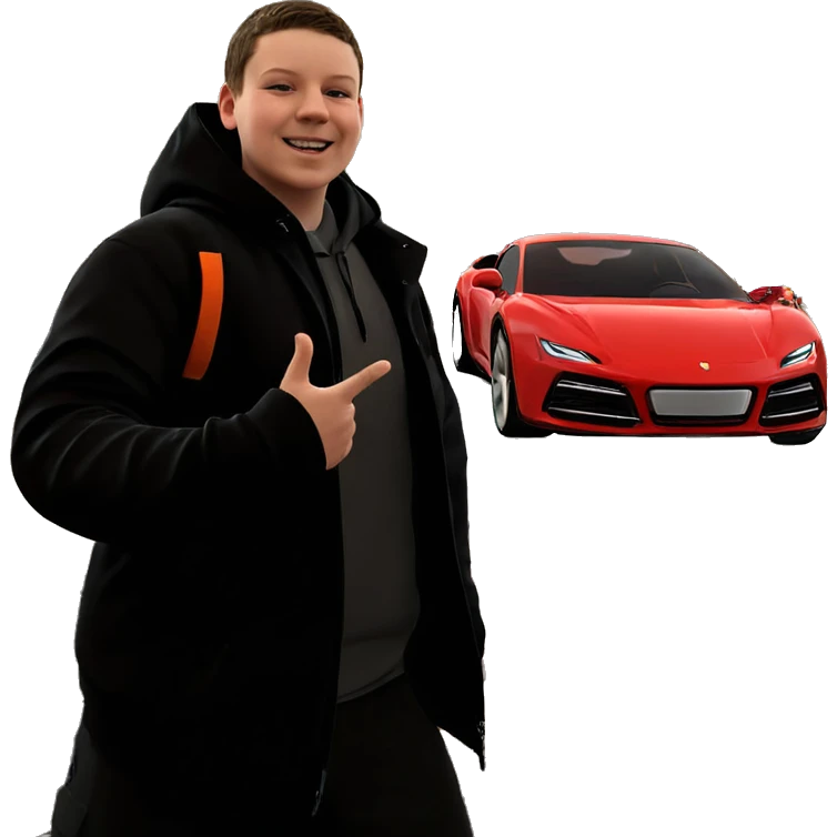 smiling boy beside a car emoji