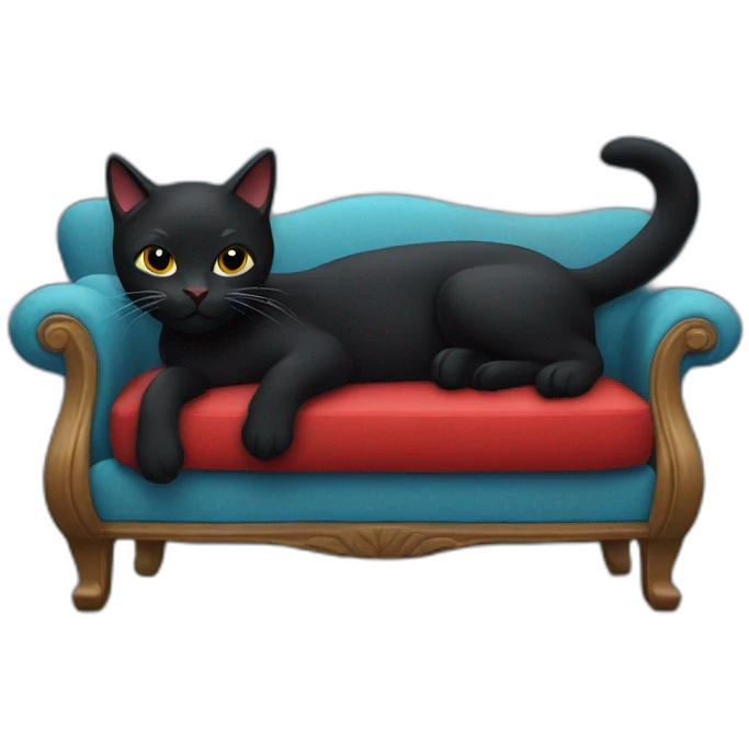 A black cat with a red bandana clawing at a blue sofa emoji