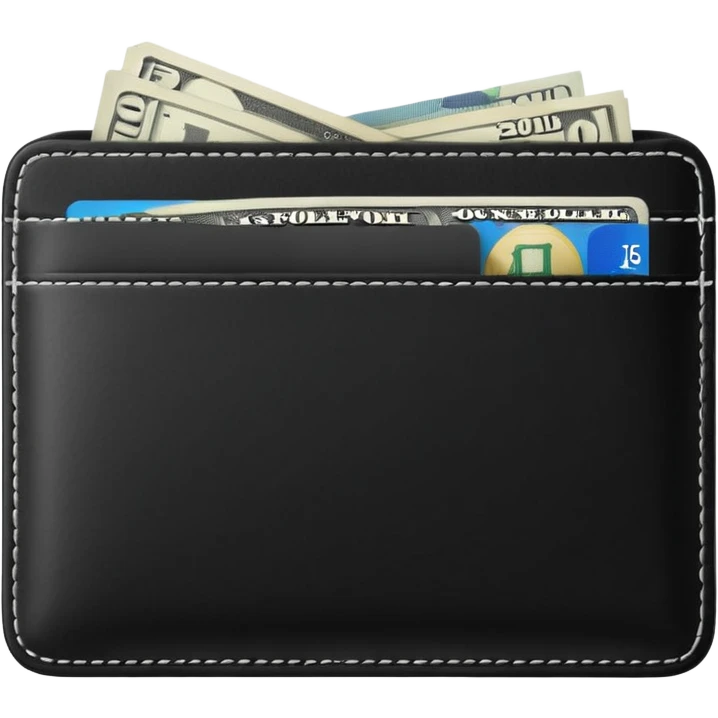 black wallet with a single one dollar bill inside, just one dollar emoji