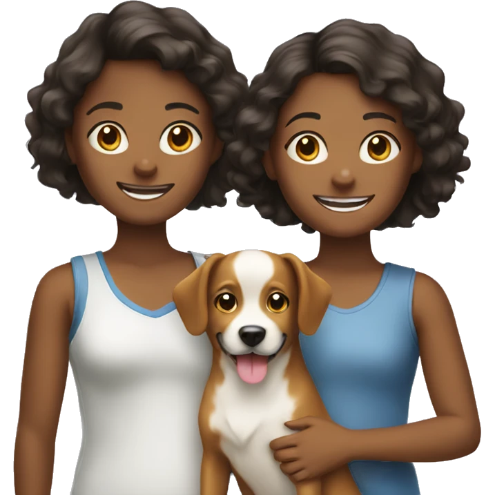 two girls smiling with dog emoji
