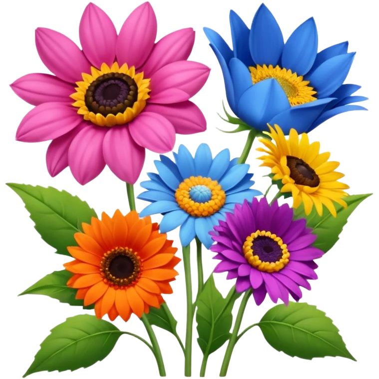So, im back and i need these flowers into individuals emoji: Rose – pink
Sunflower – yellow
Lavender – purple
Tulip – red
Gerbera – orange
Forget-me-not – light blue
Chrysanthemum – green
Cornflower – dark blue emoji