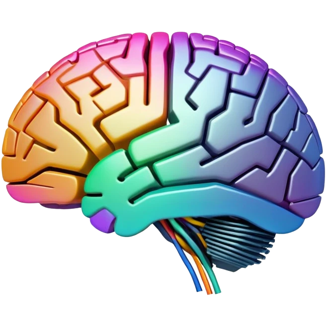A digital brain with CPU circuitry and colorful neural connections emoji