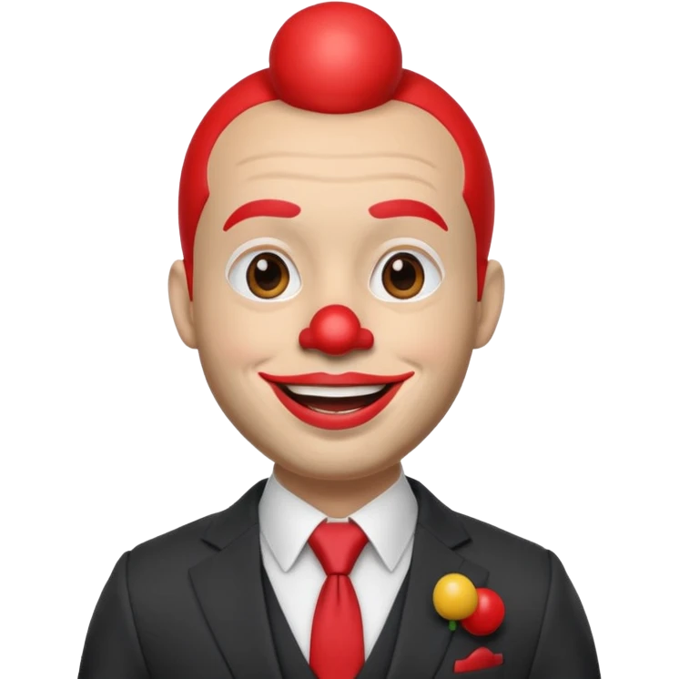 A 3D cartoon man with a red clown nose, smiling expression, wearing a suit, soft lighting, realistic Memoji-style. emoji