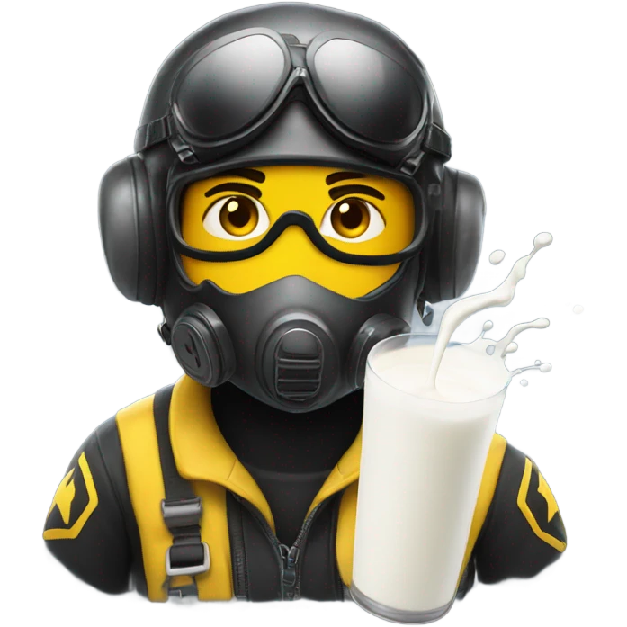 Yellow army Pilot with black mask googles with a splash of milk coming emoji