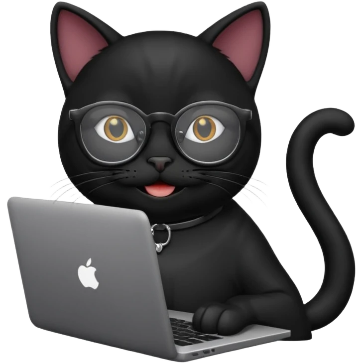 black cat smiling in glasses with laptop emoji