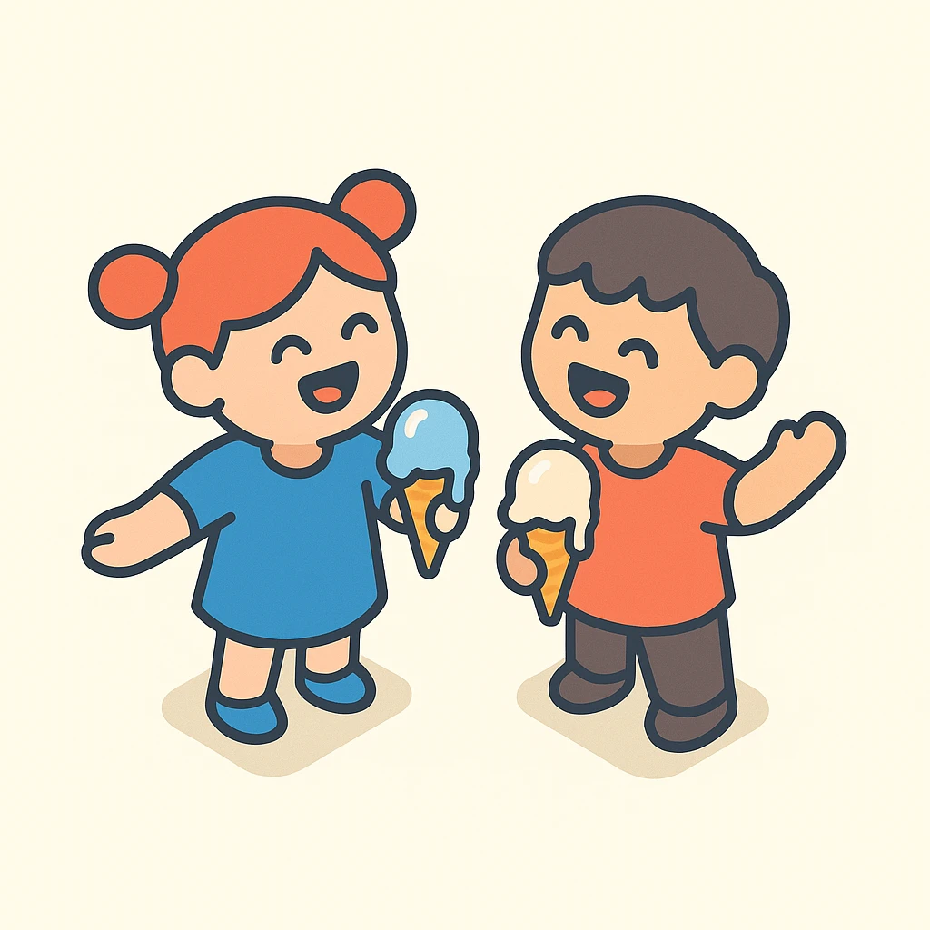happy children with melting ice cream cones emoji