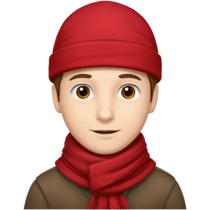 a man with red scarf, brown cap emoji