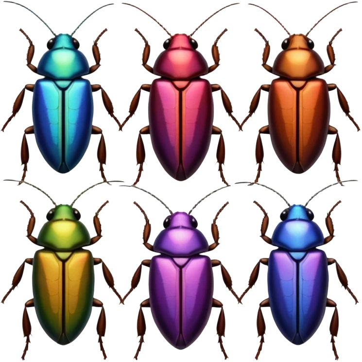 Multiple coloured bedazzled cockroaches emoji