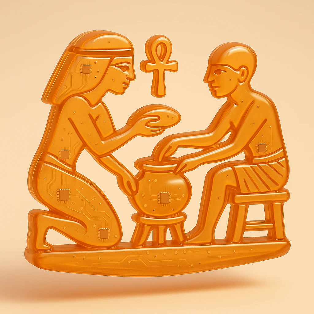 ancient Egyptian cooking scene in hieroglyphic style emoji