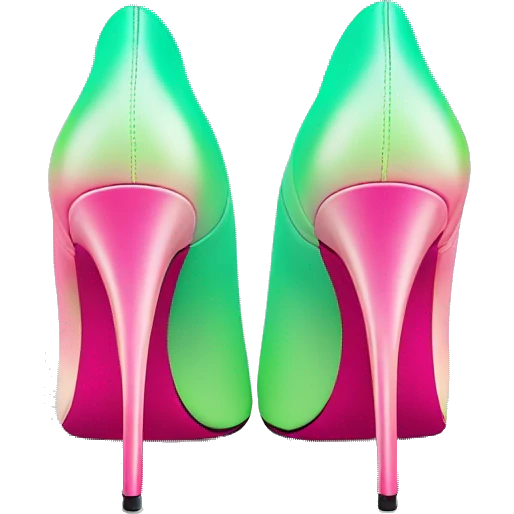 Realistic isolated top view pair of pointed toe hot pink to mint green ombre high heel shoes. emoji