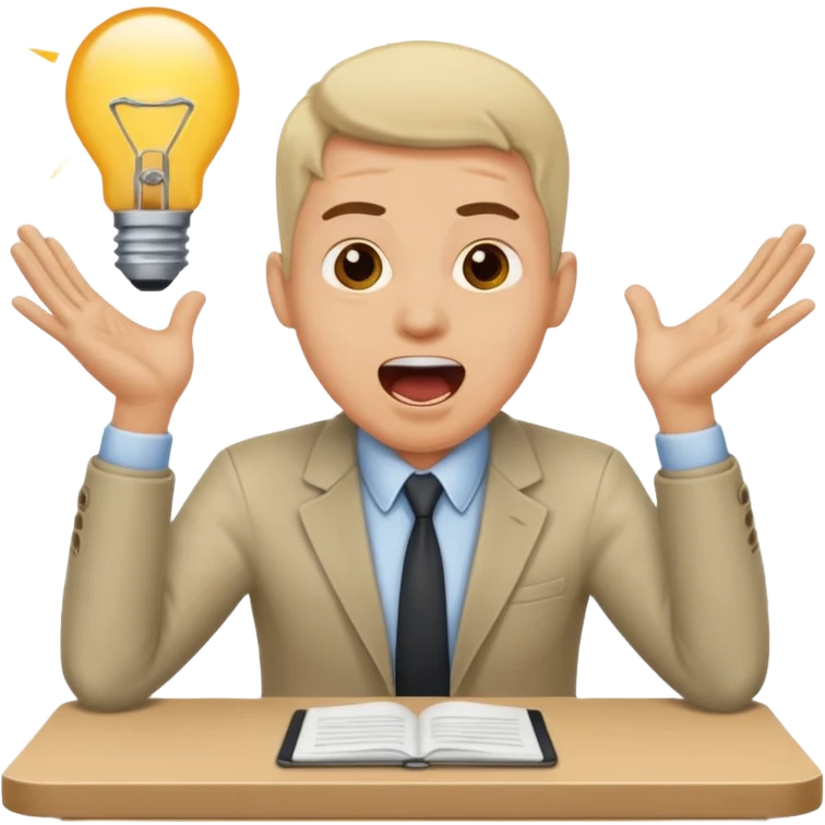 man sitting at a table, shouting, working, energetic emoji