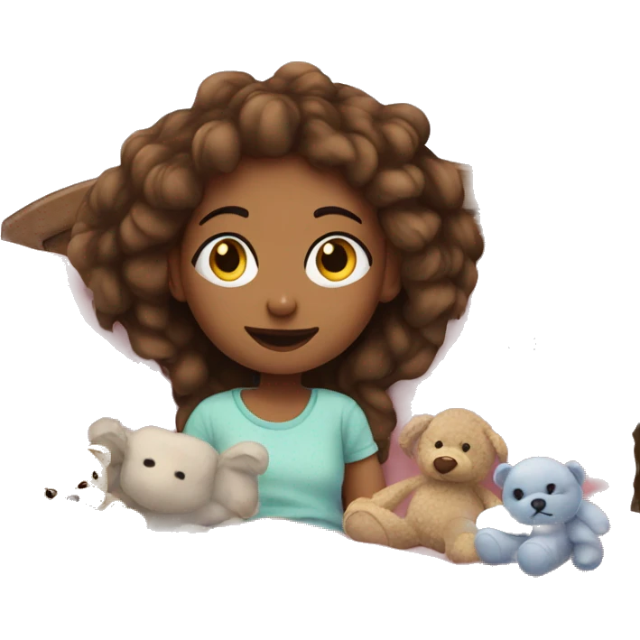 A girl in her bed with stuffies cozy emoji