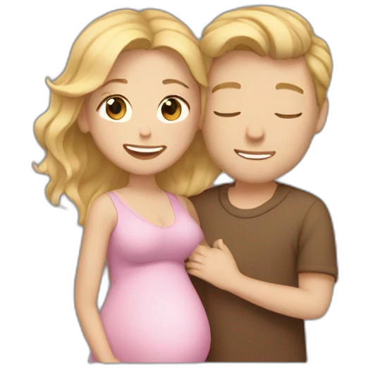Small pregnant woman with wavy brown-blond gradient hair and a tall man with blond hair cuddling eachother emoji