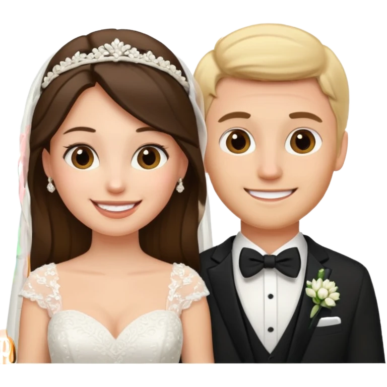a brunette woman and a blonde man wedding day emoji emoji