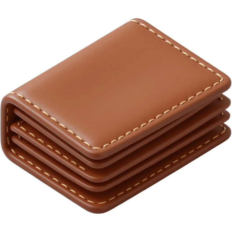 leather wallet icon, showing texture and stitching, skeuomorphism style emoji