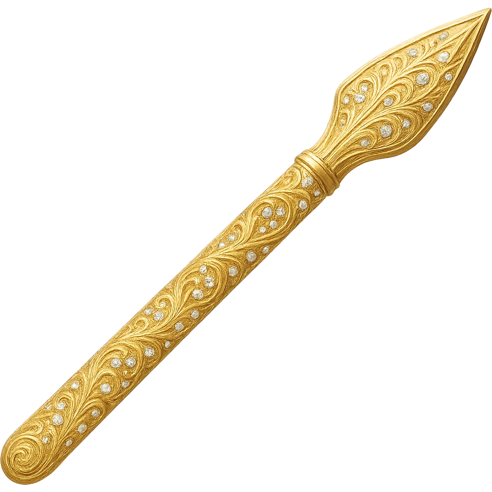 Recolor this weapon to a plated gold color with ornate engravings inlaid with diamonds. The gold should be rich and metallic, and the engravings should sparkle with diamond accents. Transparent background. emoji