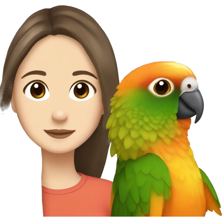 orange cheek conure with a brunette girl emoji
