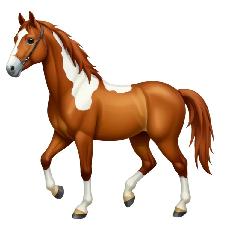 Full body chestnut paint horse in the Iphone IOS 18 emoji style emoji