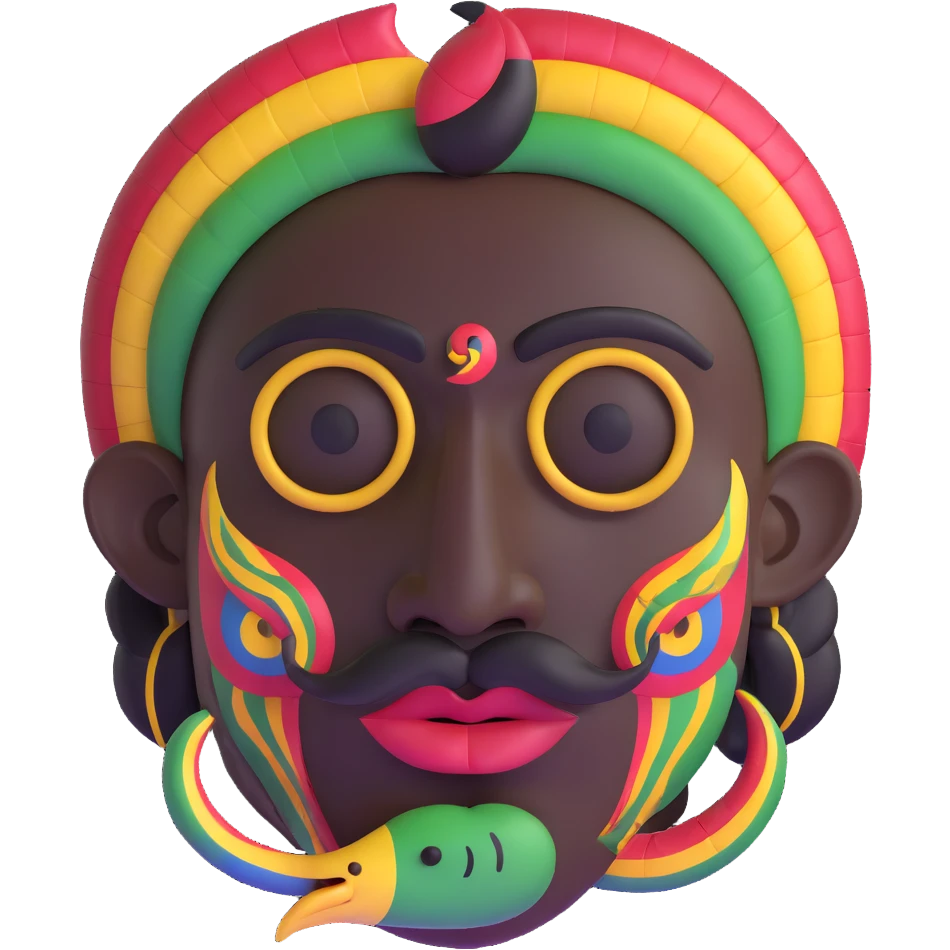 Oxumarê, African rainbow serpent deity with human face, having only a mustache (clean shaven on the cheeks) and a mole on the left side below the lip emoji