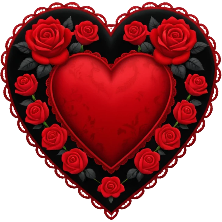 red gothic heart with black lace and roses, dark romance emoji