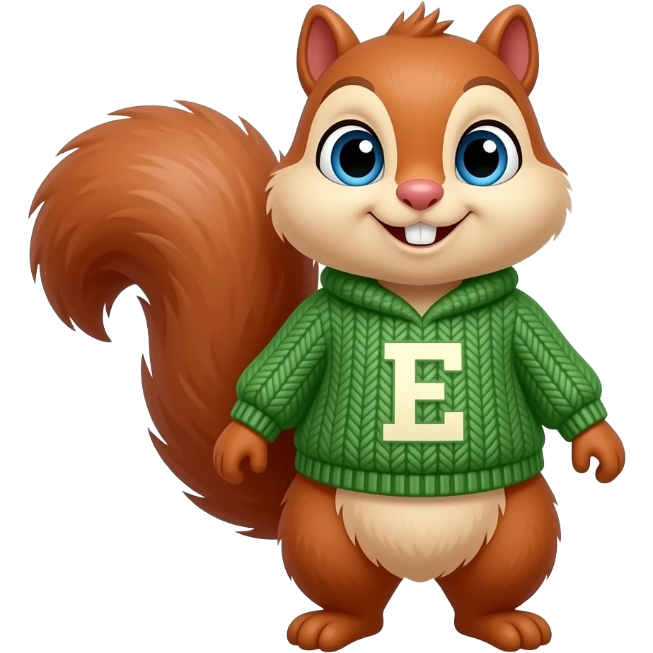 Draw Theodore the chipmunk as a female with E written on a green sweater emoji