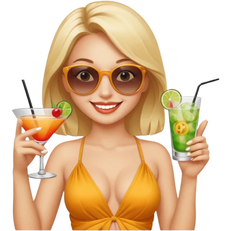 Professional sexy woman smiling holding cocktail posing in shades  and flashing peace sign fingers emoji