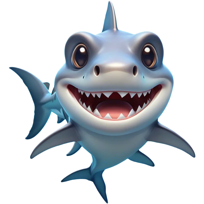 Cinematic Comical Hammerhead Shark Portrait Emoji, Head tilted dramatically with an exaggeratedly shocked expression, featuring its iconic wide-set eyes on a distinct hammer-shaped head, a sleek body with comically expressive fins, and a quirky, animated demeanor, Simplified yet hilariously expressive features, highly detailed, glowing with a slightly sassy oceanic glow, high shine, dramatic yet playful, stylized with an air of cheeky marine mischief, soft glowing outline, capturing the essence of a meme-worthy hammerhead that looks ready to side-eye its way into viral fame! emoji