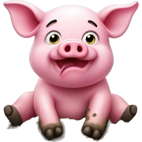  pink pig turned around sitting in mud emoji