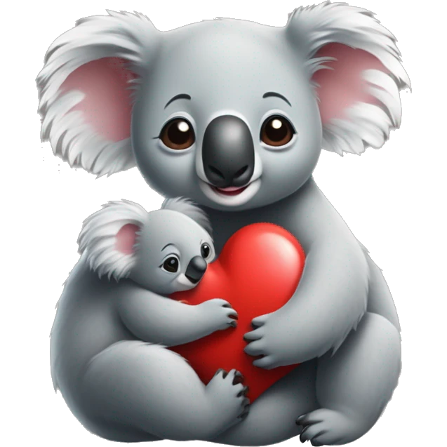 Realistic Mama koala hugging baby koala both smiling, red heart on top emoji
