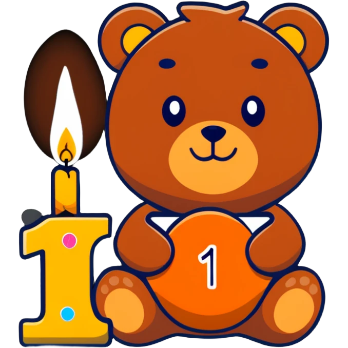 brown teddy holding sparkly number "1" candle emoji
