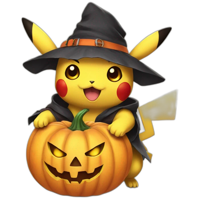 Anime Pikachu holding halloween pumpkin emoji