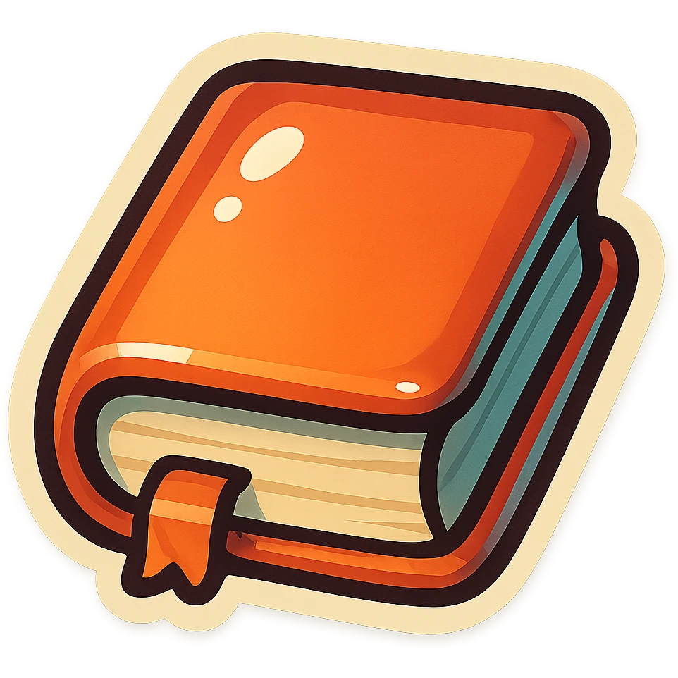 cute book, retro stickers style, soft rounded shapes, expressive contours, vintage color palette, light paper texture, shadows and highlights, transparent background emoji