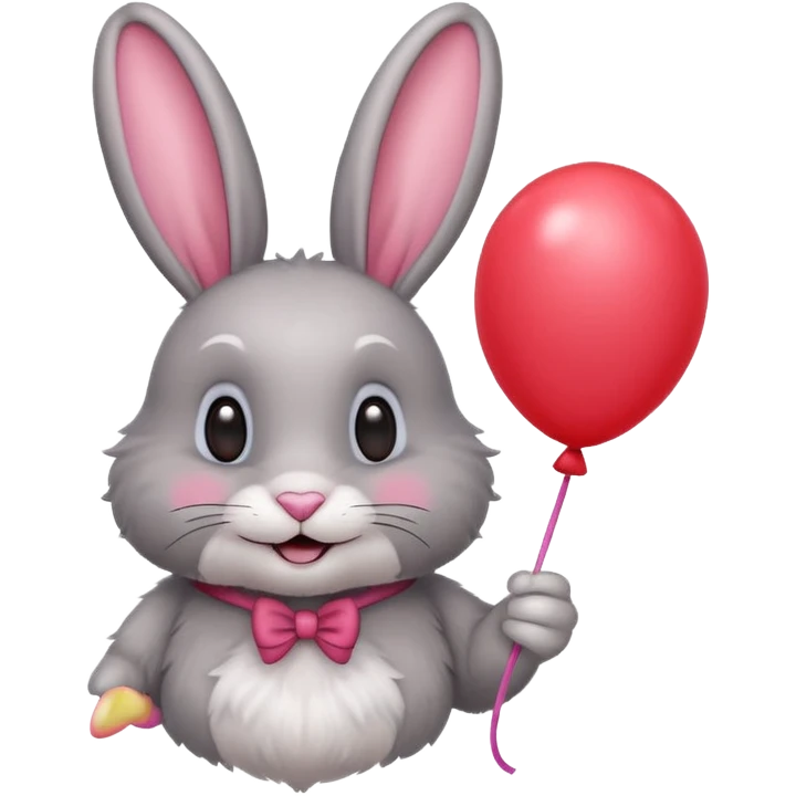 Gray rabbit holding balloon and smiling.










 emoji