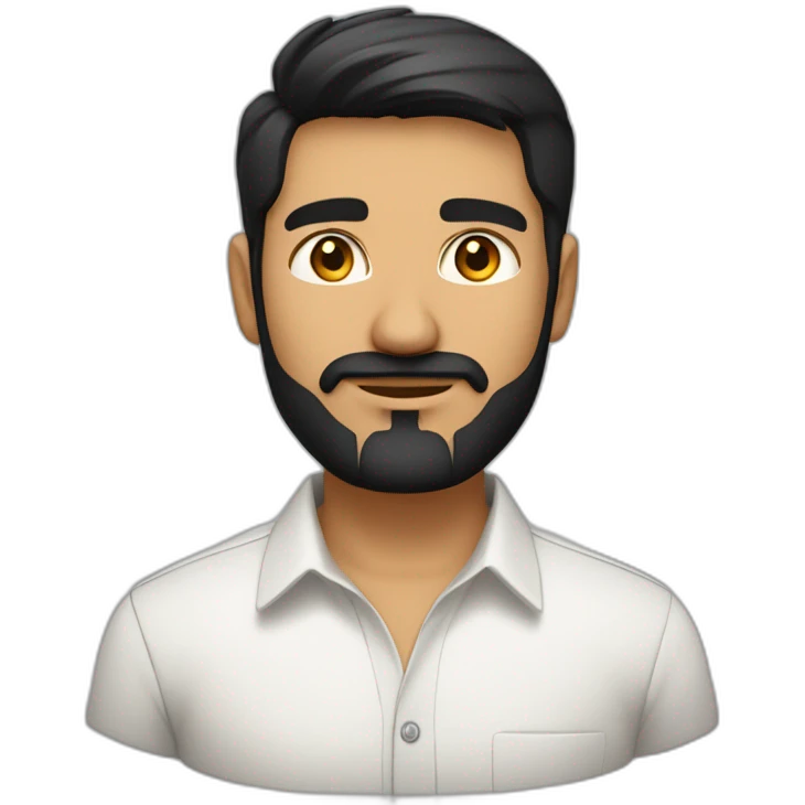 Indian white tan skin man developer in plain white shirt with sleeve up and nice medium length short black hair and medium  black beard close up profile image emoji