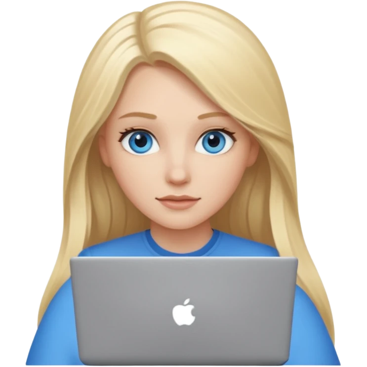 White girl with long blonde hair and blue eyes with laptop emoji