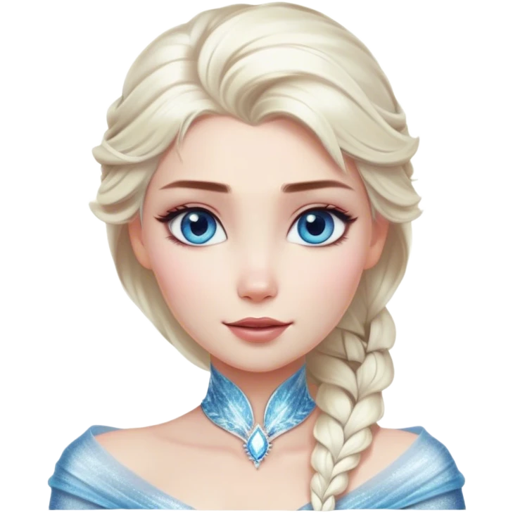 Cinematic Realistic Elsa Portrait, depicted with lifelike skin texture, soft natural lighting, and intricately detailed platinum blonde hair styled elegantly. Her striking, expressive blue eyes exude confidence and grace, complemented by a serene and regal expression. She is dressed in her signature icy attire, with shimmering fabric textures and delicate folds that catch the light beautifully. The portrait features a soft, enchanting glow with a cool, radiant finish, capturing the essence of timeless elegance in a realistic and painterly style, evoking a sense of depth and authenticity. emoji