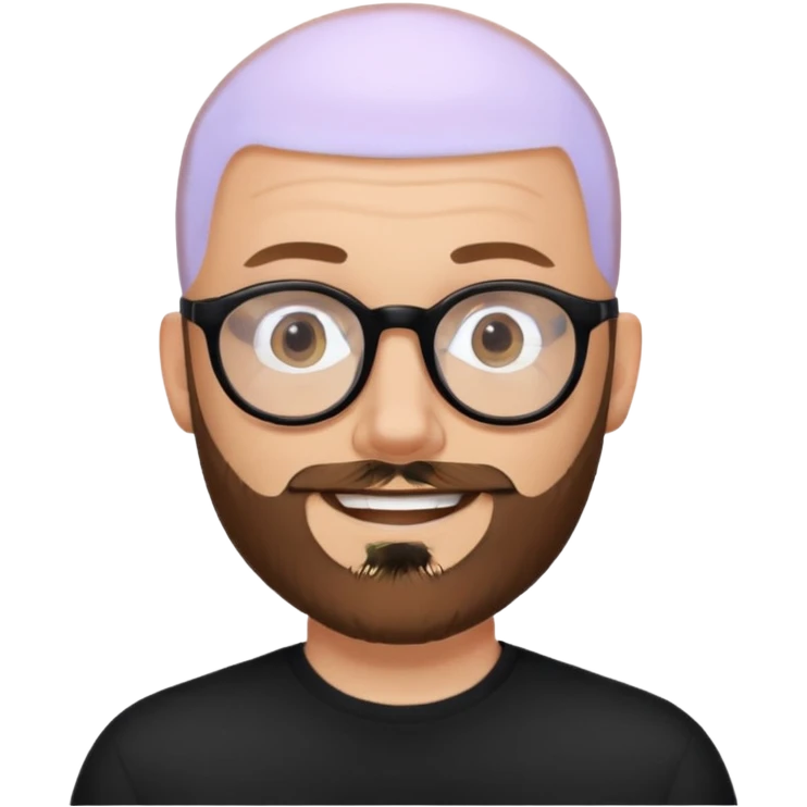 emoji just face 32-year-old white man, bald with a brown beard, wearing round black glasses emoji