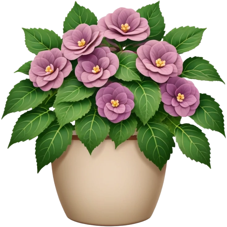 Begonia Rex in a beige pot with every leaf having a prominent spiral pattern in the center, greenish-purple leaves only emoji