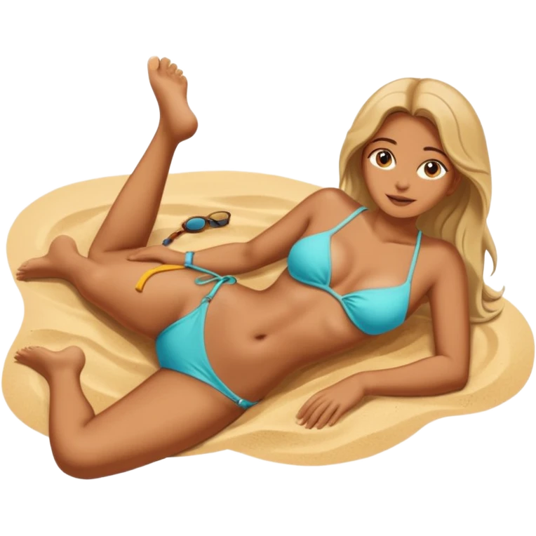 crie uma praia, com uma menina deitada numa tanga, na areia emoji