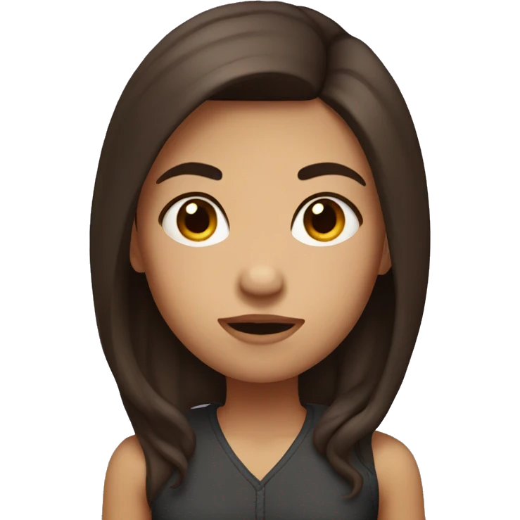Girl with dark, auburn hair, raising one eyebrow emoji
