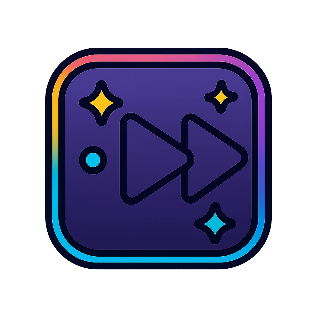 animated next song icon with dark purple, blue, and black base, bright accents, complex gradients, stars, bright neon border, modern clean next song symbol, subtle glowing and moving stars neon effects, sophisticated futuristic style emoji