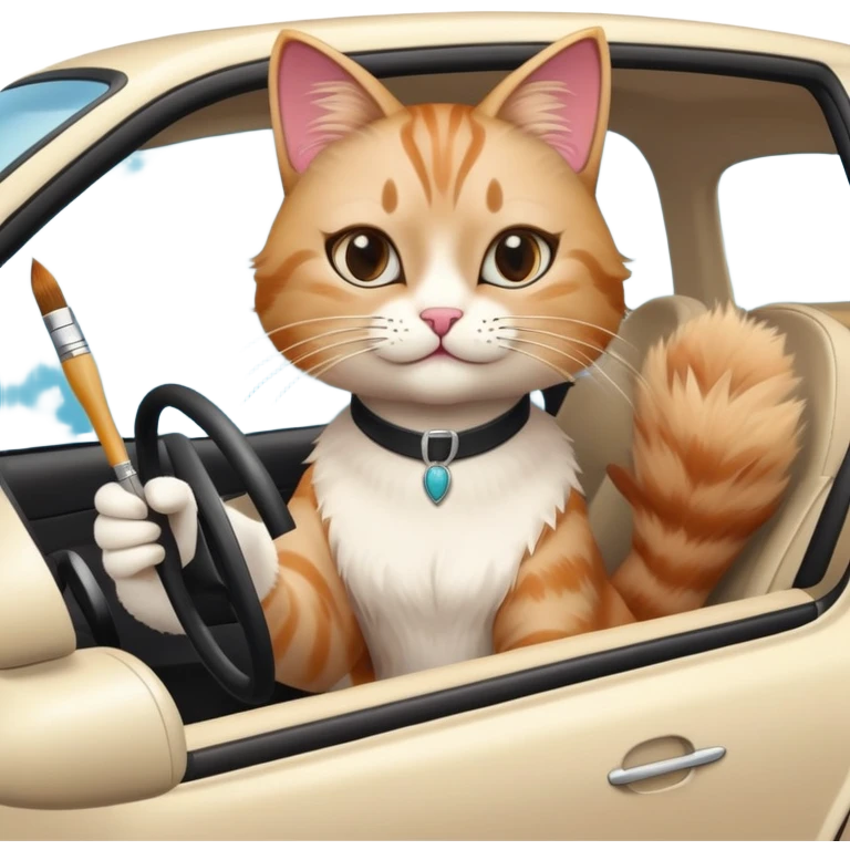 A cat with high heels and can drive a car and likes to do art emoji