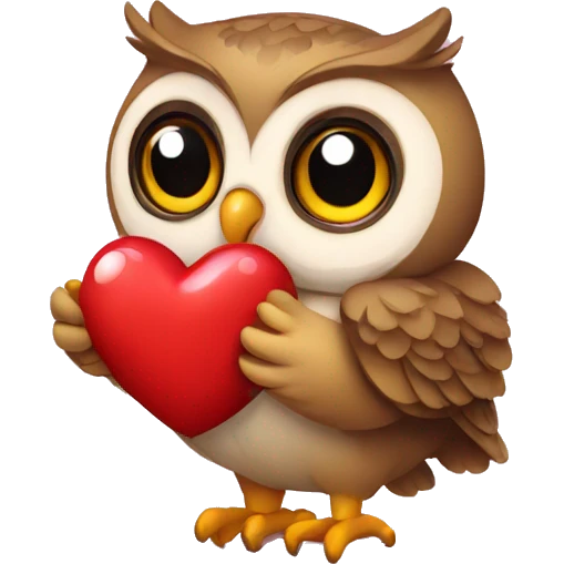Owl holding heart emoji