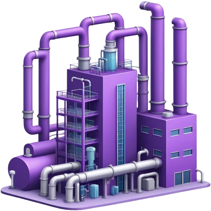 hi tech factory building with pipes in violet tones emoji