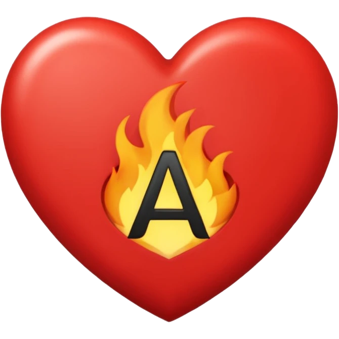 fireheart with letter A, heart is red and colour of A is black emoji