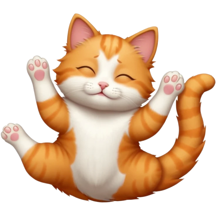 ginger and white small cat in funny positions upside down with eyes closed emoji