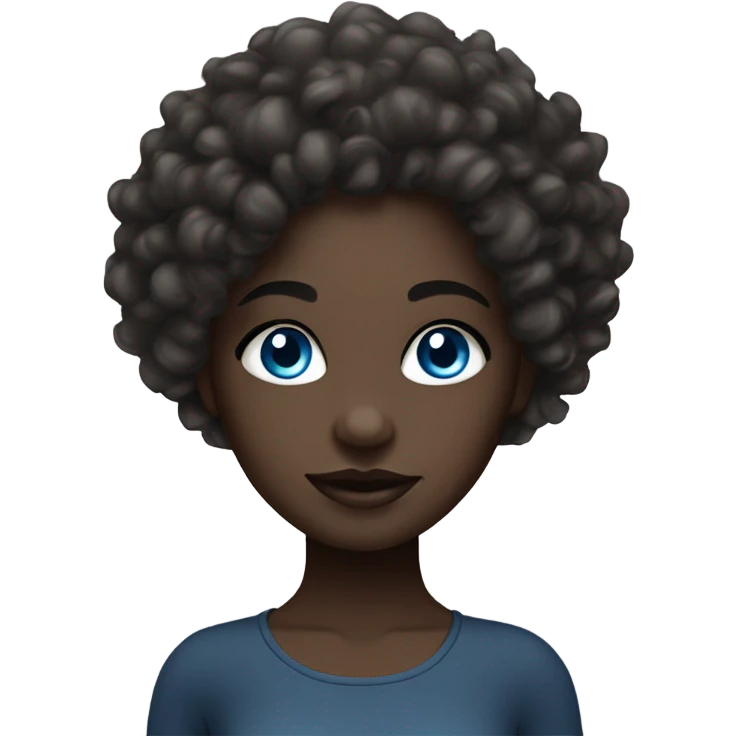 Dark skin girl with blue eyes, piercing, curly hair and make up  emoji