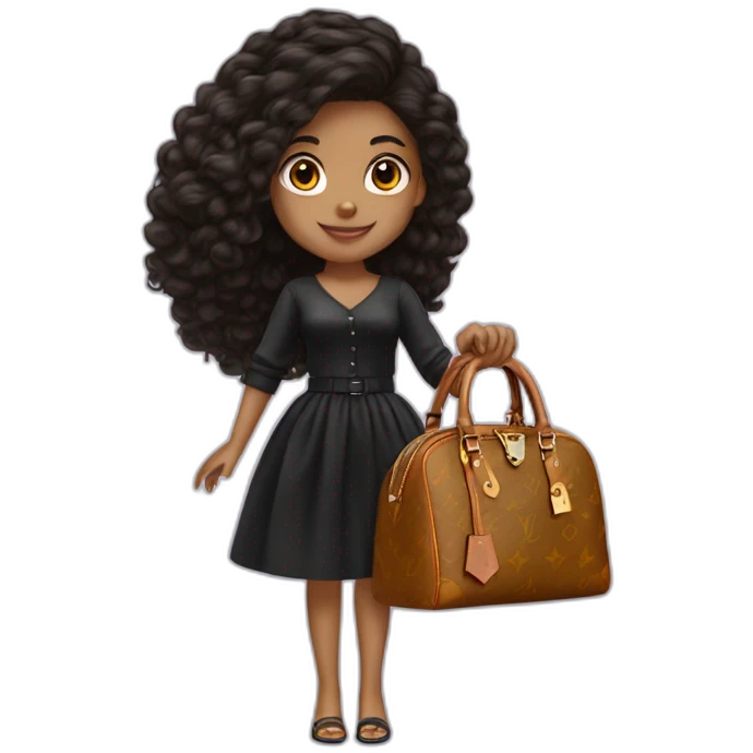 Chica de pelo negro liso llevando un bolso louis vuitton en la mano emoji